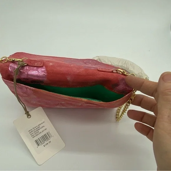 Hobo Daria Sunrise Floral suede leather Embossed Metallic Pink Flowers Crossbody - Picture 7 of 15